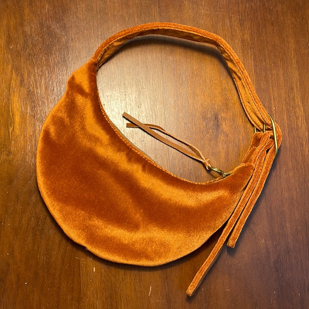 madewell mini half moon orange velvet shoulder bag